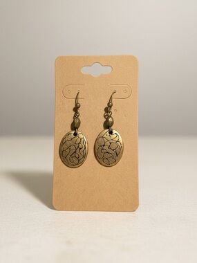 Chico's Brass-Tone Vintage  Textured Oval Dangle Earrings